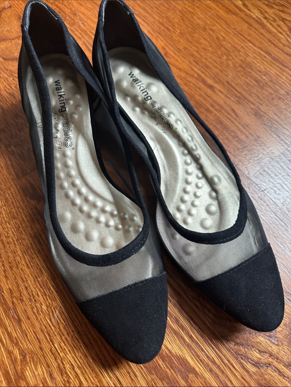 Walking Cradles Black Mesh and Suede Pointed-Toe Flats